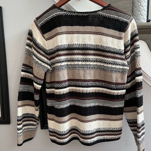 Reba Rose Neutral Stripe Heavy Knit Cardigan Sweater sz S EUC - Picture 6 of 6